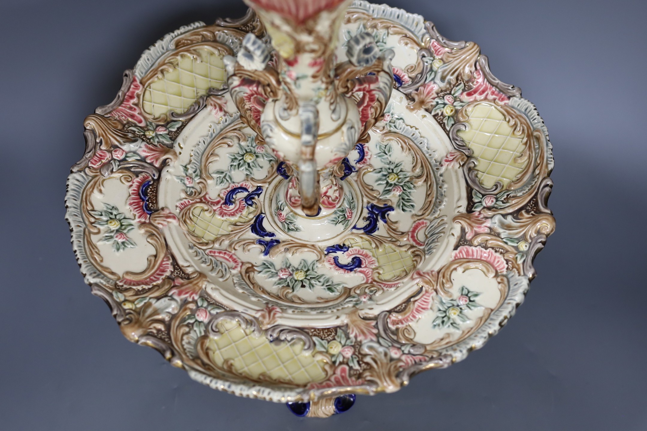 An Eichwald rococo style pottery centrepiece, 50cm